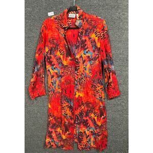 VTG Chico's Sheer Long Tunic Top Womens Size 0 US S Red Button Harvest Fall